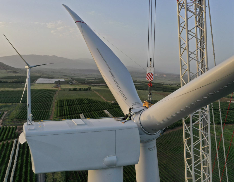 The top of a wind turbine