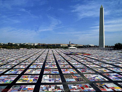 AIDS Memorial Quilt in front of the Washington Monument