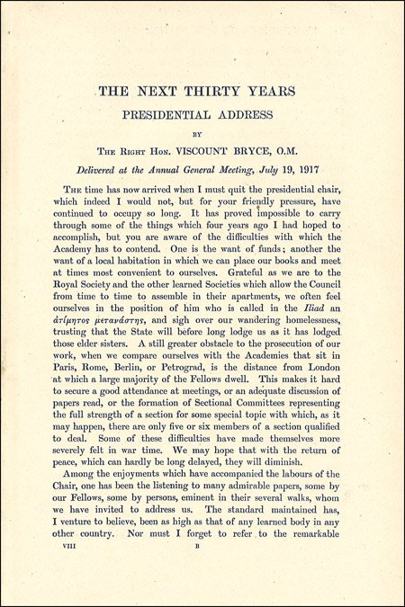 Bryce, Presidential Address 1917, first page