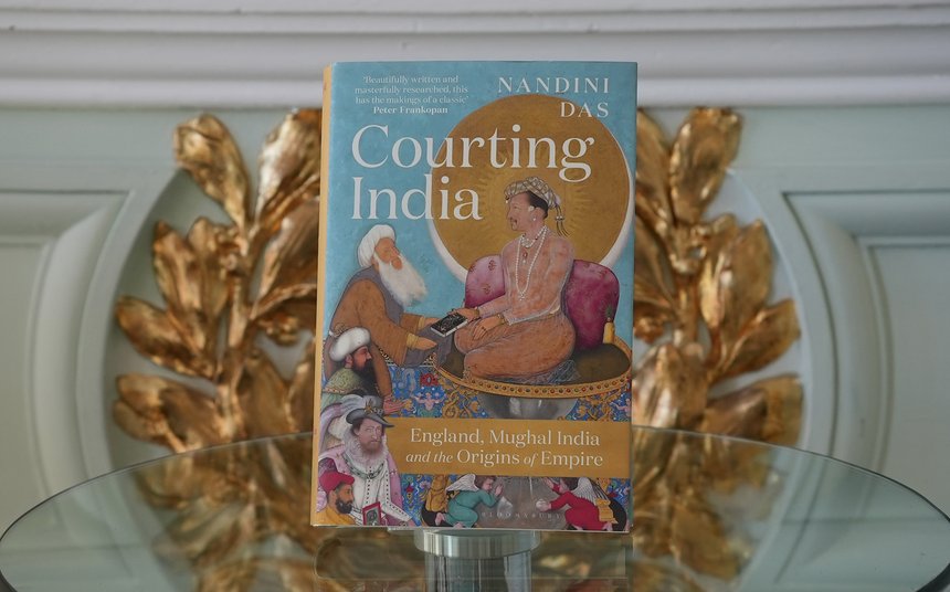 &#x27;Courting India&#x27; book cover upright on a table