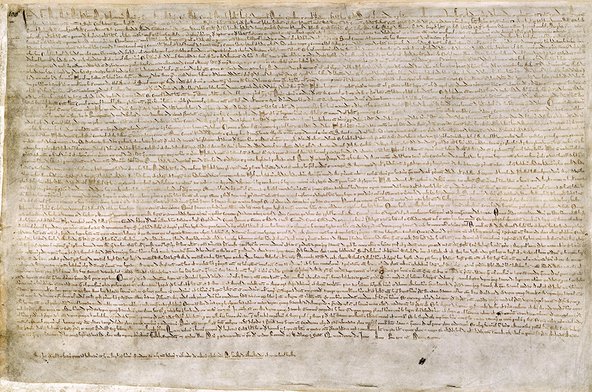 The Magna Carta (originally known as the Charter of Liberties) of 1215 was written in medieval Latin. Image credit: British Library via Wikimedia Commons.