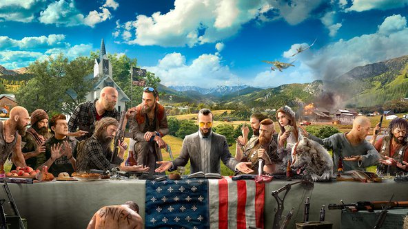 The controversial promotional image of the Last Supper from Far Cry 5. Image credit: Ubisoft / Montreal.